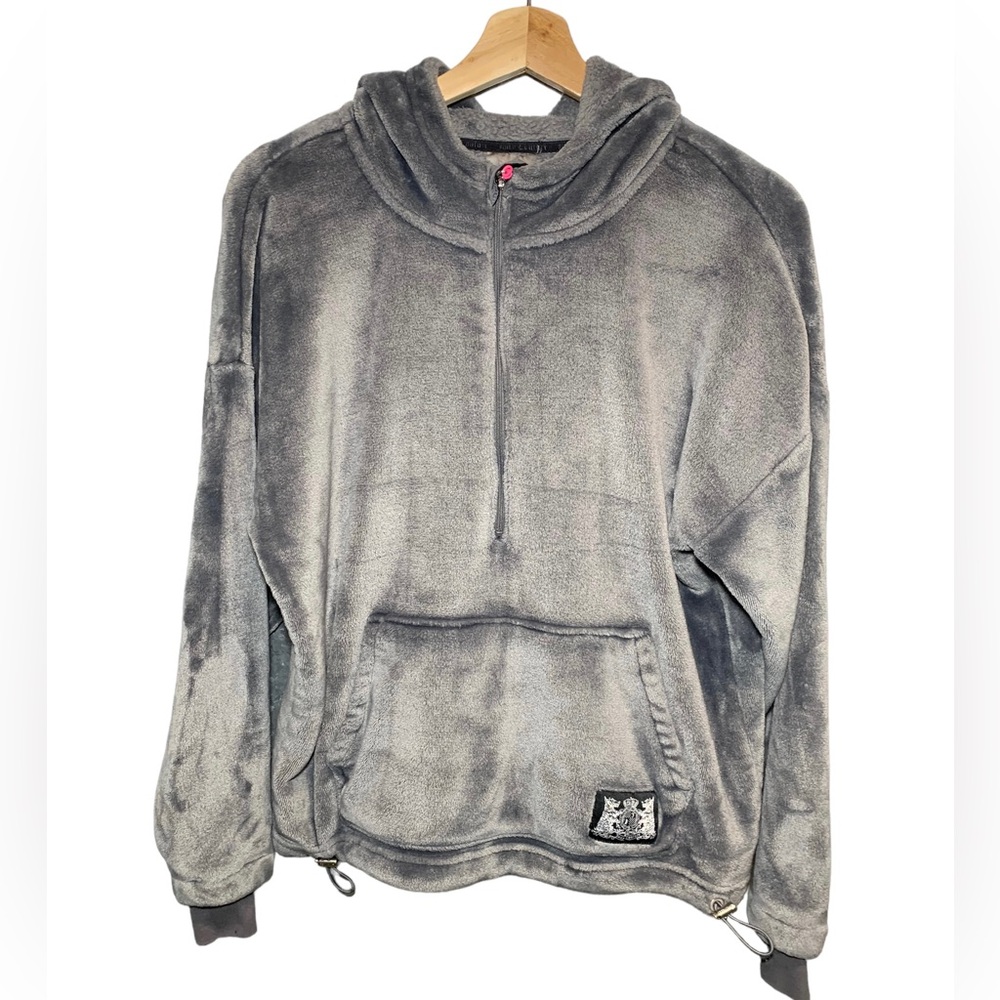 Juicy Couture Sweatshirt Womens Large Gray Sport Sherpa Hooded Ladies